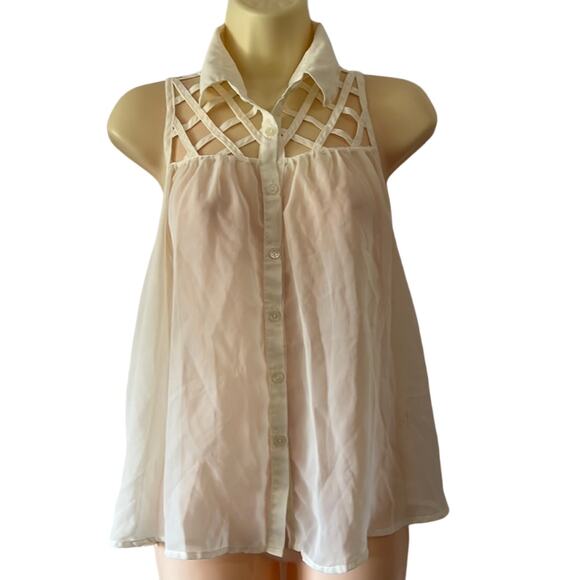Bongo Jr Size M Cream Chiffon Sleeveless Blouse - Picture 1 of 9